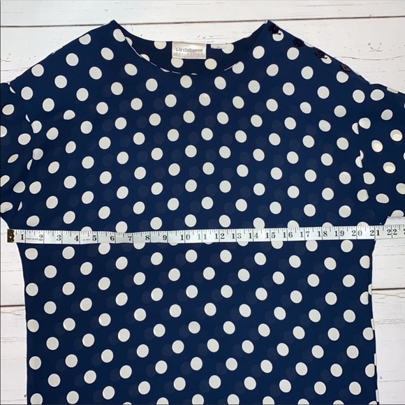 Liz Claiborne Navy and Cream Polka Dot Tunic Blouse Size 12 - Picture 10 of 11